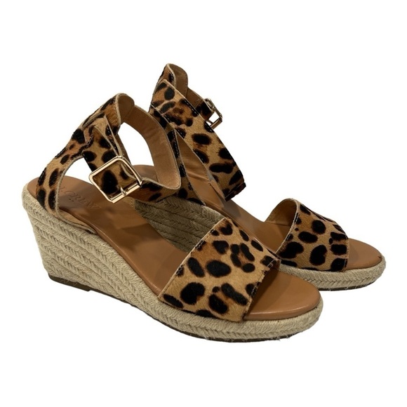 J. Crew Calf Hair Espadrille Wedge Sandals Shoes Leopard Print size 7.5 - Picture 11 of 12